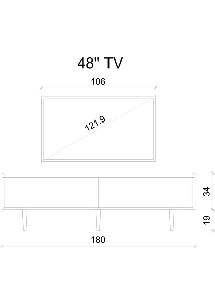 Rigel Country Mdf 2kapaklı (Üstten Açılır) Ahşap Ayaklı 180 cm Tv Ünitesi