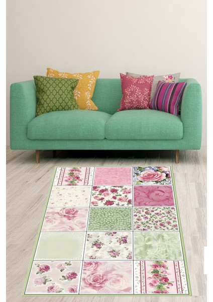 Patchwork Kırkyama Gül Desenli Vintage Yıkanabilir Kaymaz Taban Leke Tutmaz Salon Halısı Yoluk fiyatları