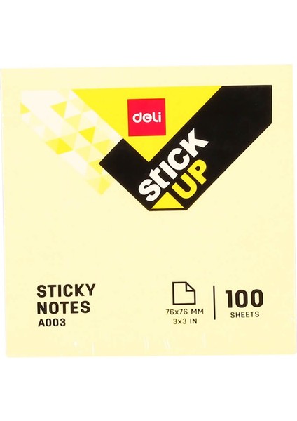 Sticky Notes Yapışkanlı Not Kağıdı 76 x 76 mm Sarı 100 Sayfa 00353