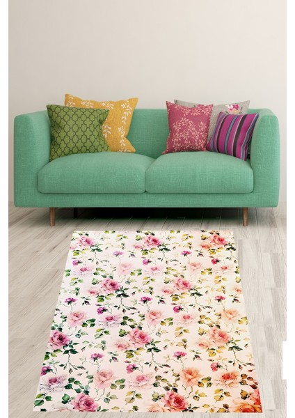Vintage Pembe Gül Buketleri Desenli Yıkanabilir Kaymaz Taban Leke Tutmaz Salon Halısı Yoluk fiyatları