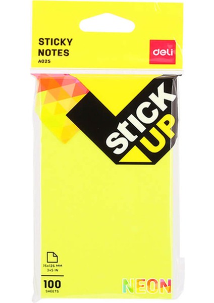 A02502 Yapışkanlı Not Kağıdı 76 x 126 Ultra Neon