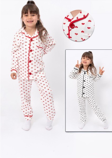 Trend Baby Kids Kız Çocuk Pijama Takımı Kalp Desenli  Pamuk 2-8 Yaş