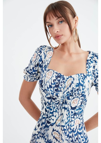 Önü Büzgülü Desenli Elbise fiyatları