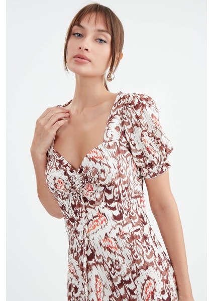 Önü Büzgülü Desenli Elbise fiyatları