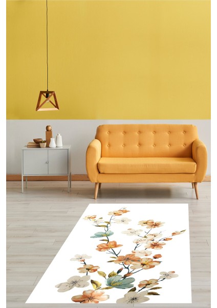 Bohem Çiçekler Yıkanabilir Kaymaz Taban Leke Tutmaz Salon Halısı