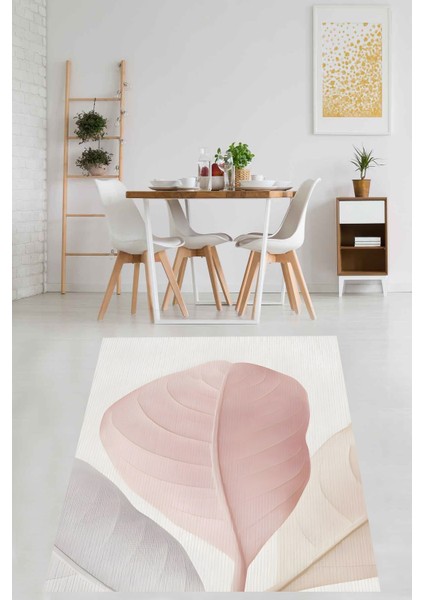 Minimal Yapraklar Soyut Yıkanabilir Kaymaz Taban Leke Tutmaz Salon Halısı