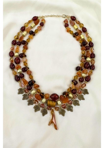 Tasarım 3 Sıra Kemik Doğaltaşlı Yaprak Tarz Kolye modelleri