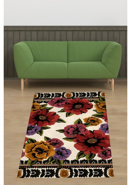 Çiçek Desenli Çerçeveli Modern Yıkanabilir Kaymaz Taban Leke Tutmaz Salon Halısı Yoluk fiyatları