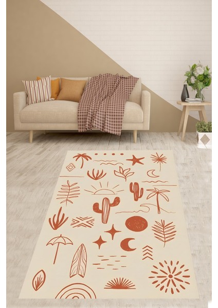 Ay Güneş Yıldız Kaktüs Minimalist Stil Yıkanabilir Kaymaz Taban Leke Tutmaz Salon Halısı Yoluk