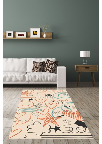 Rastgele Desenli Pastel Renkler Yıkanabilir Kaymaz Taban Leke Tutmaz Salon Halısı Yolluk