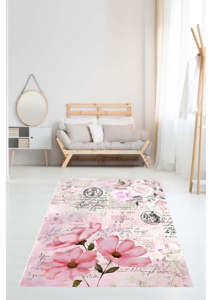 Journal Günlük Temalı Çiçekli Vintage Yıkanabilir Kaymaz Taban Leke Tutmaz Salon Halısı Yoluk