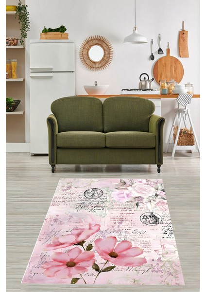 Journal Günlük Temalı Çiçekli Vintage Yıkanabilir Kaymaz Taban Leke Tutmaz Salon Halısı Yoluk fiyatları