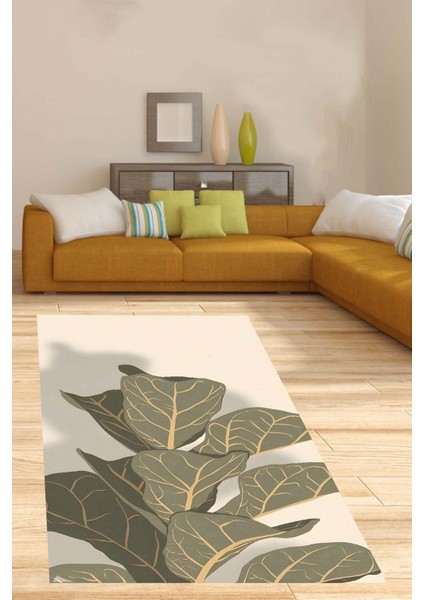 Krem Rengi Zemin Yaprak Desenli Yıkanabilir Kaymaz Taban Leke Tutmaz Salon Halısı fiyatları