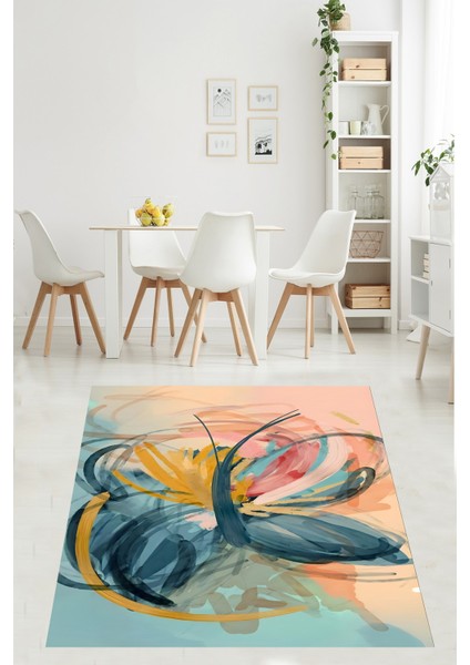 Soyut Temalı Yıkanabilir Kaymaz Taban Leke Tutmaz Salon Halısı