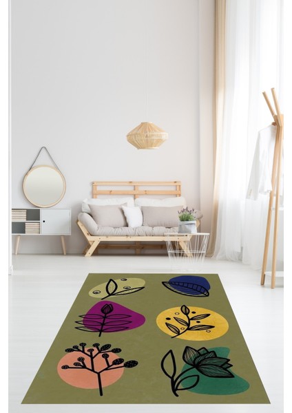 Yeşil Zemin Iskandinav Stil Çiçek Desen Yıkanabilir Kaymaz Taban Leke Tutmaz Salon Halısı Yolluk fiyatları