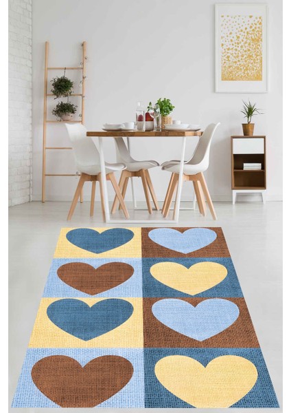 Kalp Desen Yıkanabilir Kaymaz Taban Leke Tutmaz Salon Halısı