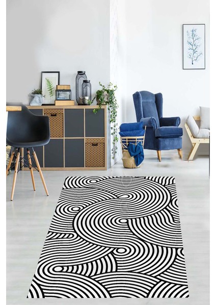 Iç Içe Geçen Geometrik Çizgiler Yıkanabilir Kaymaz Taban Leke Tutmaz Salon Halısı Yoluk