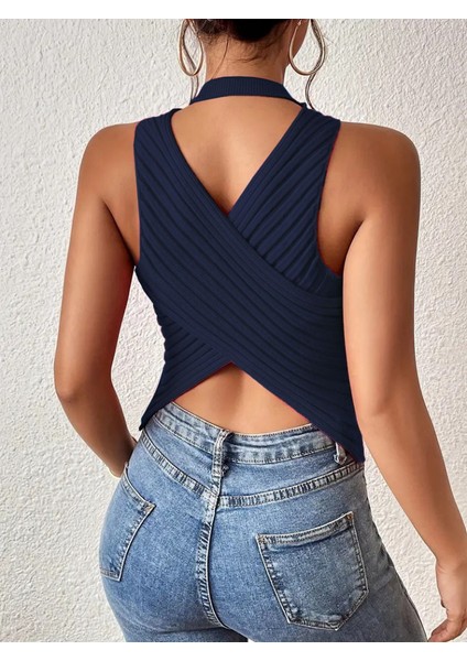 Kadın Sırt Çapraz Detay Triko Bluz