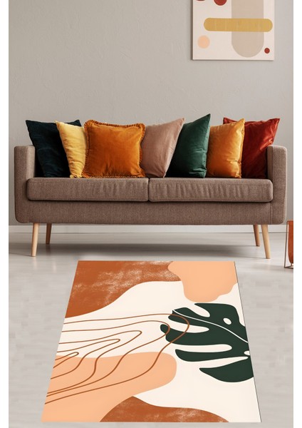 Bohem Iskandinav Yaprak Desen Serbest Şekil Yıkanabilir Kaymaz Taban Leke Tutmaz Salon Halısı Yoluk