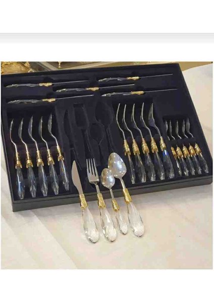 24 Parça Paslanmaz Çelik Gold Detaylı Çatal Kaşık Bıçak Takımı