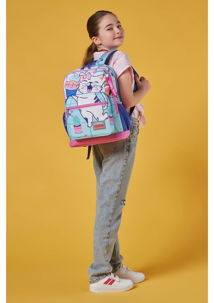 Turkuaz Pembe Dondurmalı Kedi Desenli 3’lü Okul Çanta Seti indirimleri