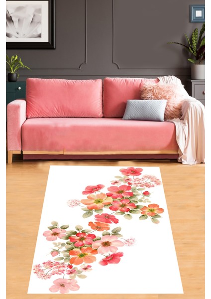 Piti Çiçek Demeti Desenli Yıkanabilir Kaymaz Taban Leke Tutmaz Salon Halısı Yoluk