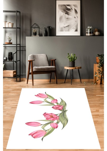 Beyaz Zemin Minimalist Yıkanabilir Kaymaz Taban Leke Tutmaz Salon Halısı