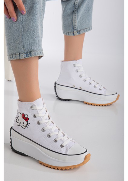 Run Star Hello Kitty Baskılı Beyaz Bağcıklı