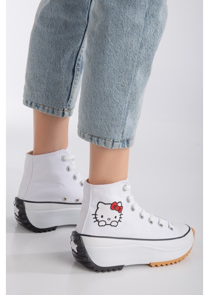 Run Star Hello Kitty Baskılı Beyaz Bağcıklı
