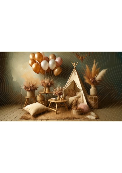 Vintage Tarzı Çadır ve Balon Arkaplan 200 x 150 cm Fon Duvar Örtüsü