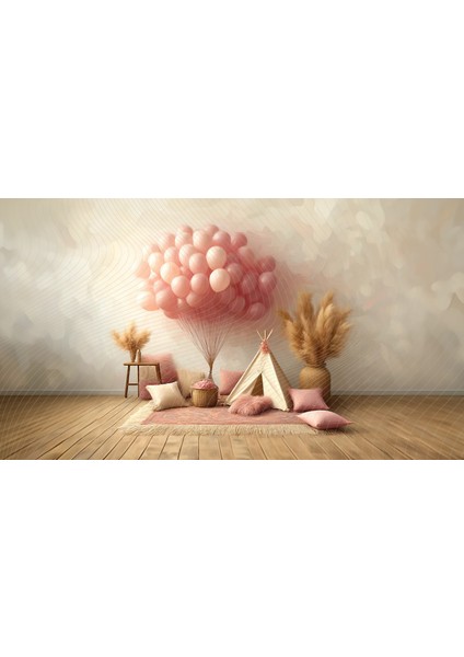 Pastel Tonlarda Çadır ve Balon Arkaplan 200 x 150 cm Fon Duvar Örtüsü