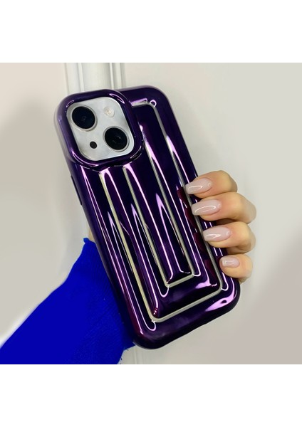 iPhone 15 Rudra Seri Labirent Desen 3D Metalik Silikon Kapak