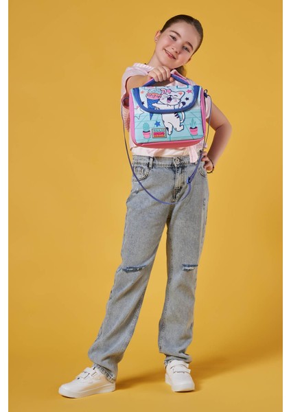 Turkuaz Pembe Dondurmalı Kedi Desenli 3’lü Okul Çanta Seti