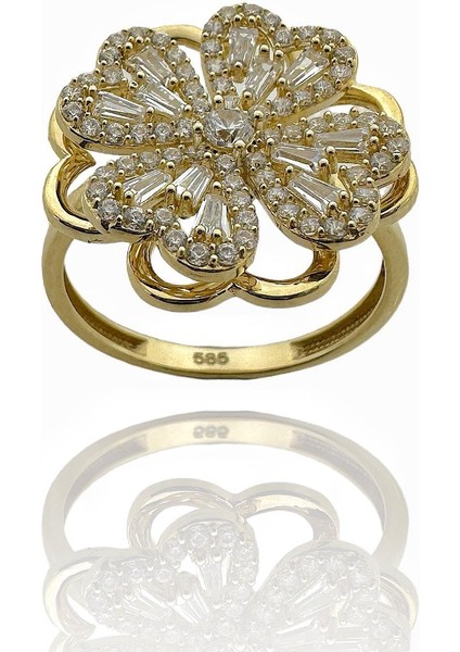 Özel Tasarım Dönen Yonca Altın Yüzük 14 Ayar