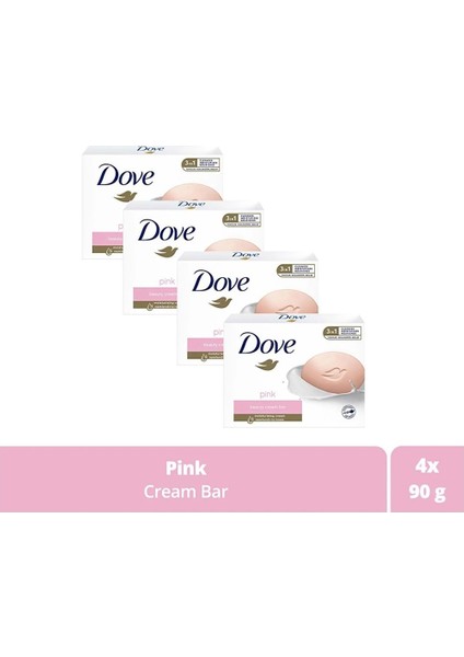 Beauty Cream Bar Katı Güzellik Sabunu Pink Nemlendirici Etkili 90 G X4 Adet