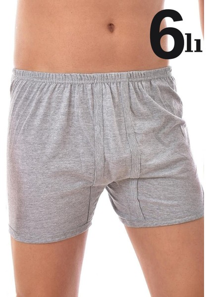 Erkek Paçalı Külot Boxer 6'lı Paket Pamuk Penye Gri - S
