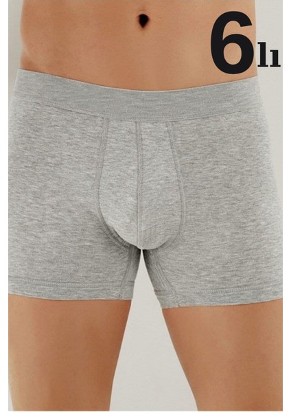 Erkek 6'lı Paket Boxer Düz Pamuklu Likralı Gri - Xl