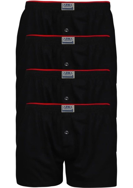 Çok 4'lü Paket Erkek Düğmeli Boxer Havlu Bel Pamuk Penye Siyah - Xl