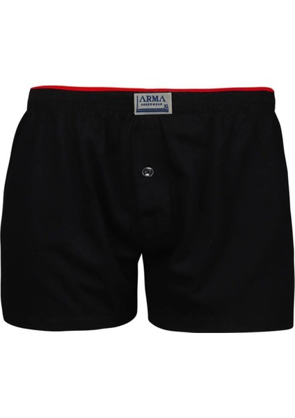 Çok 4'lü Paket Erkek Düğmeli Boxer Havlu Bel Pamuk Penye Siyah - Xl