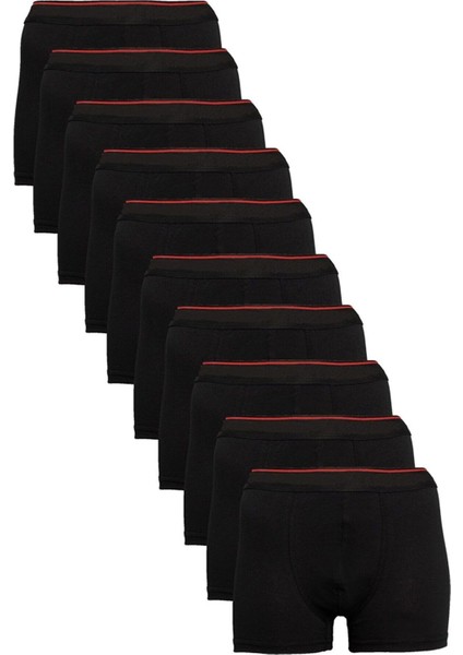 Erkek 10'lu Paket Boxer Düz Pamuklu Likralı Siyah - 2xl