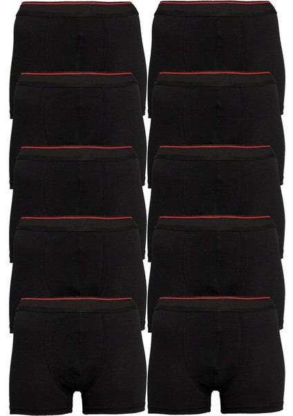 Erkek 10'lu Paket Boxer Düz Pamuklu Likralı Siyah - 2xl