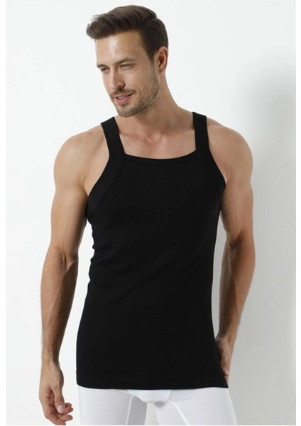 Erkek Geniş Biyeli Atlet Ribana Pamuk Siyah - S