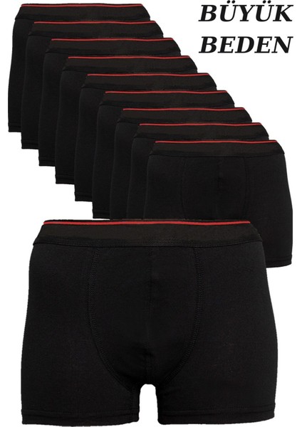 10'lu Paket Büyük Beden Erkek Boxer Pamuklu Likralı Siyah - 3xl
