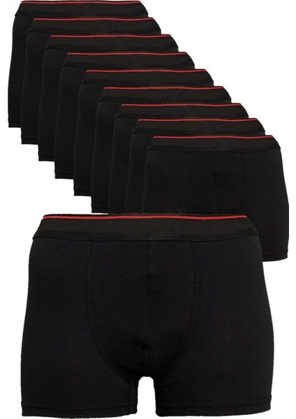 10'lu Paket Büyük Beden Erkek Boxer Pamuklu Likralı Siyah - 3xl