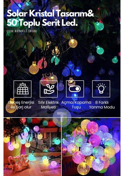 50 Top Ledli Solar Kristal Bahçe Dekorasyon Aydınlatma Rgb Işık Güneş Enerjili