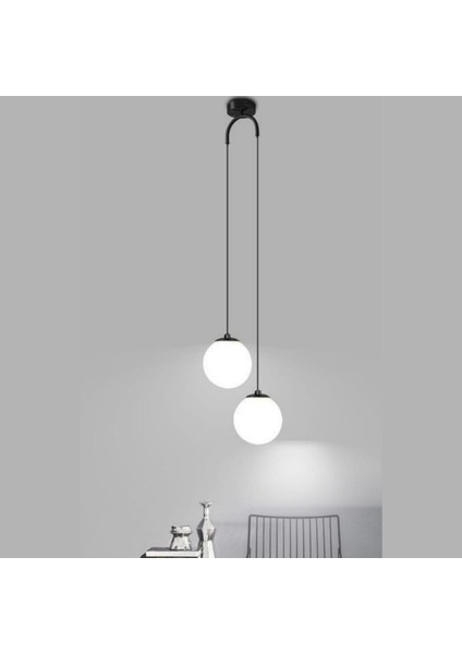 BSA Lighting Nehir 2'li Sarkıt Siyah Modern Avize (Beyaz Camlı)