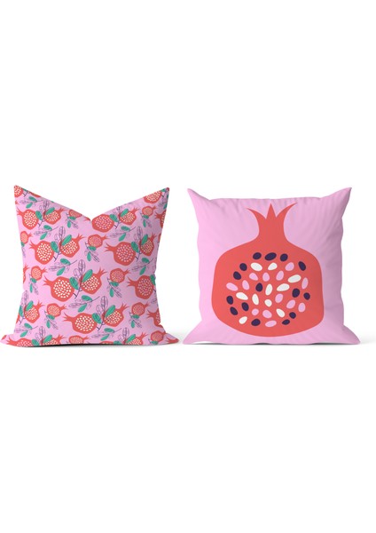 Nar Kırlent Kılıfı 2'li Set, Çift Tarafı Desenli, Yumuşak Dokulu,leke Tutmaz,salon,balkon,bahçe Dekorasyonu