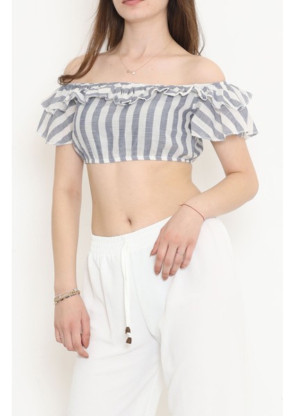 Çizgili Crop Bluz Lacibeyaz 18426.631.