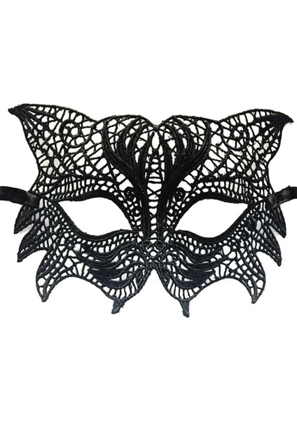 Siyah Renk Kedi Model Dantel Işleme Parti Maskesi 8 No