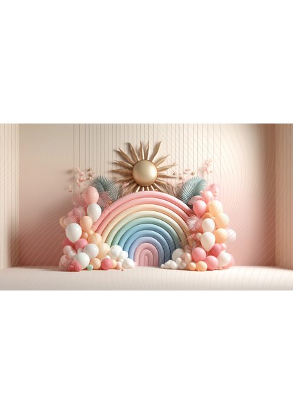 Pastel Gökkuşağı ve Balonlar Arkaplan Modern Parti Dekorasyonu Için 200 x 150 cm Duvar Örtüsü Fon
